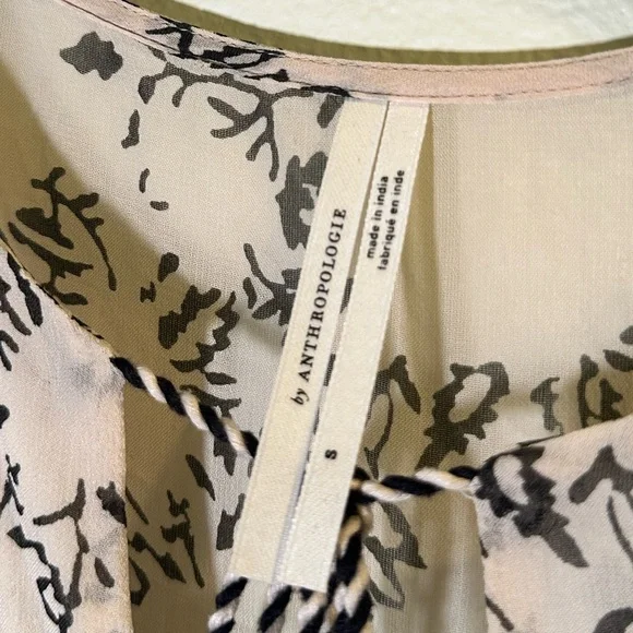 Anthropologie Black and Cream Floral Long Sleeve Dress - Picture 4 of 6